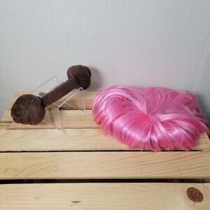 2 Pc Pet Head Pieces: Lulu Pink Wig & Star Wars Princess Leia Headband